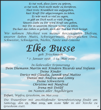 Traueranzeige von Elke Busse von Thüringer Allgemeine