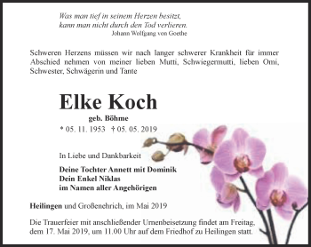 Traueranzeige von Elke Koch von Ostthüringer Zeitung