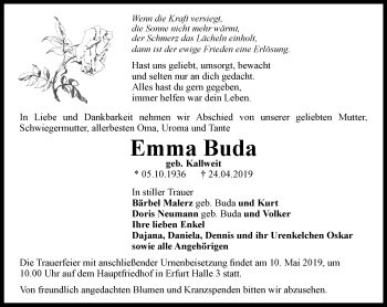 Traueranzeige von Emma Buda