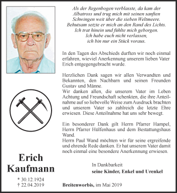 Traueranzeige von Erich Kaufmann von Thüringer Allgemeine