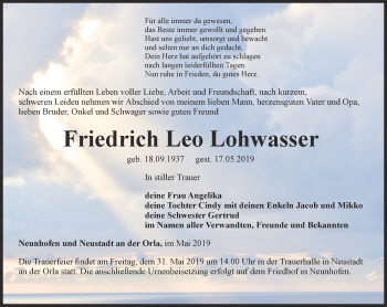 Traueranzeige von Friedrich Leo Lohwasser