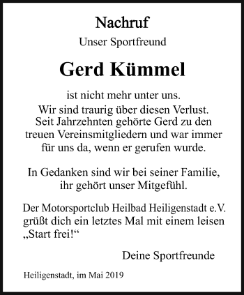 Traueranzeige von Gerd Kümmel von Thüringer Allgemeine
