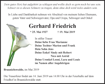 Traueranzeige von Gerhard Friedrich von Ostthüringer Zeitung