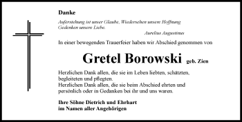 Traueranzeige von Gretel Borowski von Ostthüringer Zeitung