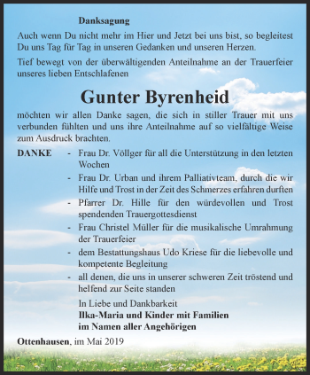 Traueranzeige von Gunter Byrenheid von Thüringer Allgemeine