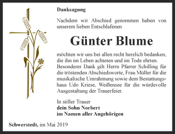 Traueranzeige von Günter Blume von Thüringer Allgemeine