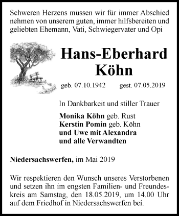 Traueranzeige von Hans-Eberhard Köhn von Thüringer Allgemeine