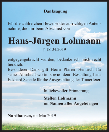 Traueranzeige von Hans-Jürgen Lohmann von Thüringer Allgemeine