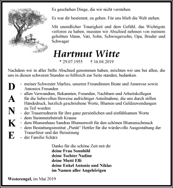 Traueranzeige von Hartmut Witte von Thüringer Allgemeine