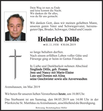 Traueranzeige von Heinrich Dölle von Thüringer Allgemeine