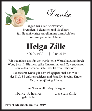 Traueranzeige von Helga Zille