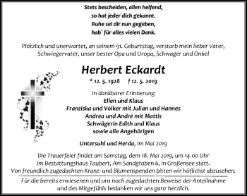 Traueranzeige von Herbert Eckardt von Thüringer Allgemeine, Thüringische Landeszeitung