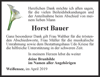 Traueranzeige von Horst Bauer von Thüringer Allgemeine