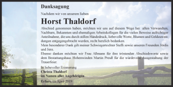 Traueranzeige von Horst Thaldorf von Thüringer Allgemeine, Thüringische Landeszeitung