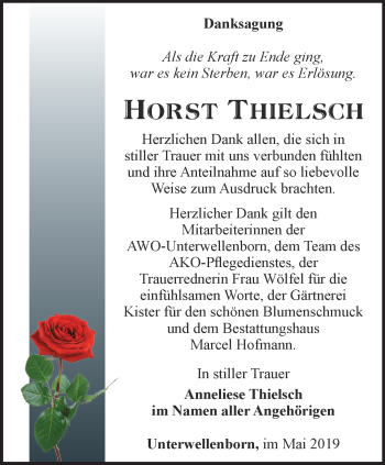 Traueranzeige von Horst Thielsch von Ostthüringer Zeitung