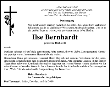 Traueranzeige von Ilse Bernhardt von Thüringer Allgemeine, Thüringische Landeszeitung
