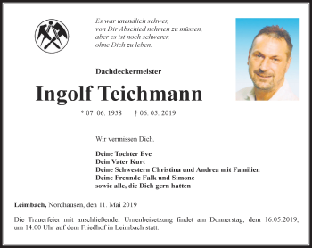 Traueranzeige von Ingolf Teichmann von Thüringer Allgemeine