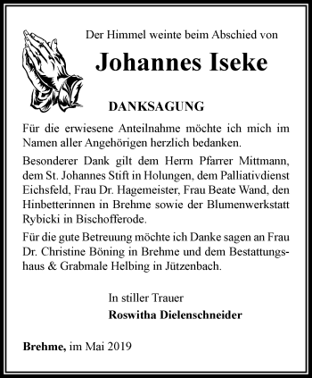 Traueranzeige von Johannes Iseke von Thüringer Allgemeine