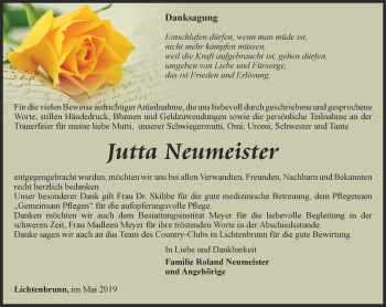 Traueranzeige von Jutta Neumeister von Ostthüringer Zeitung