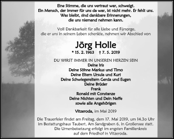Traueranzeige von Jörg Holle von Thüringer Allgemeine, Thüringische Landeszeitung