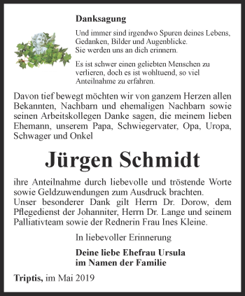 Traueranzeige von Jürgen Schmidt