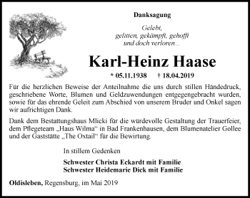 Traueranzeige von Karl-Heinz Haase von Thüringer Allgemeine