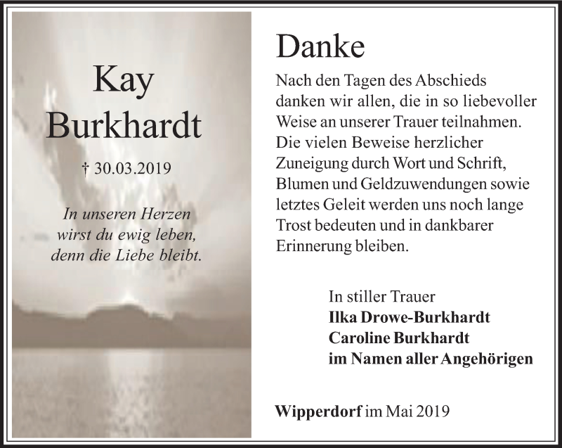 Traueranzeigen Von Kay Burkhardt Trauer In Thueringen De