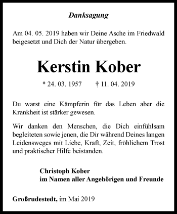 Traueranzeige von Kerstin Kober von Thüringer Allgemeine, Thüringische Landeszeitung