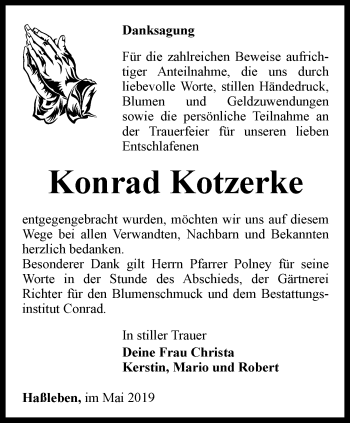 Traueranzeige von Konrad Kotzerke von Thüringer Allgemeine, Thüringische Landeszeitung