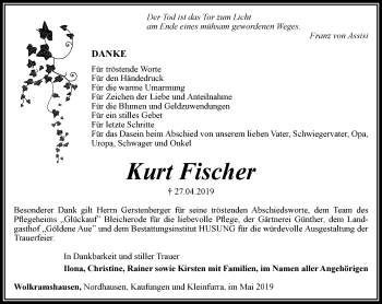 Traueranzeige von Kurt Fischer von Thüringer Allgemeine