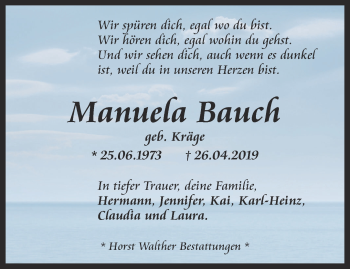 Traueranzeige von Manuela Bauch von Thüringer Allgemeine, Thüringische Landeszeitung