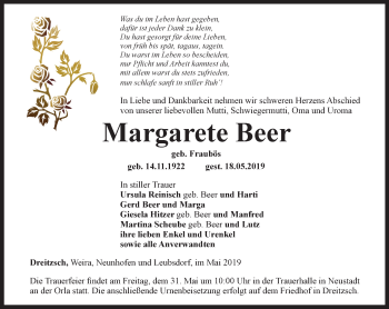 Traueranzeige von Margarete Beer