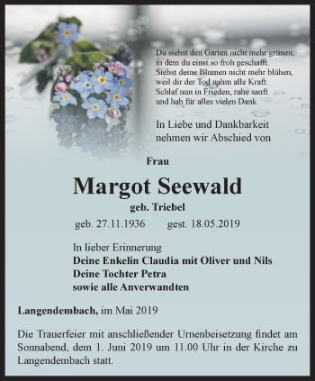 Traueranzeige von Margot Seewald