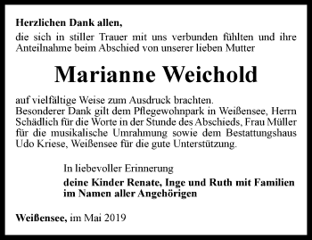 Traueranzeige von Marianne Weichold von Thüringer Allgemeine
