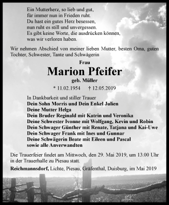Traueranzeige von Marion Pfeifer von Ostthüringer Zeitung
