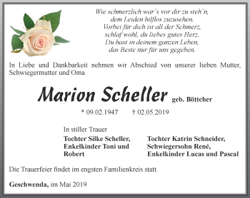 Traueranzeige von Marion Scheller von Thüringer Allgemeine