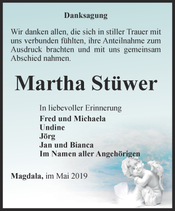 Traueranzeige von Martha Stüwer von Thüringer Allgemeine, Thüringische Landeszeitung