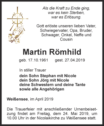 Traueranzeige von Martin Römhild von Thüringer Allgemeine