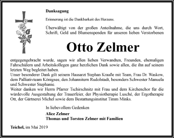 Traueranzeige von Otto Zelmer von Ostthüringer Zeitung