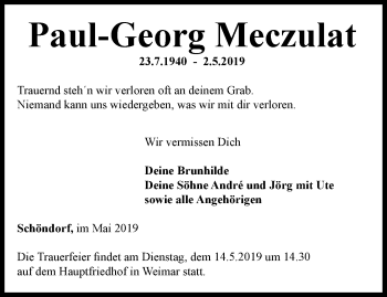 Traueranzeige von Paul-Georg Meczulat von Thüringer Allgemeine, Thüringische Landeszeitung