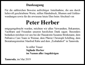 Traueranzeige von Peter Herber von Thüringer Allgemeine, Thüringische Landeszeitung