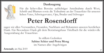 Traueranzeige von Peter Rosendorff von Thüringer Allgemeine