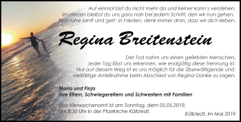 Traueranzeige von Regina Breitenstein von Thüringer Allgemeine