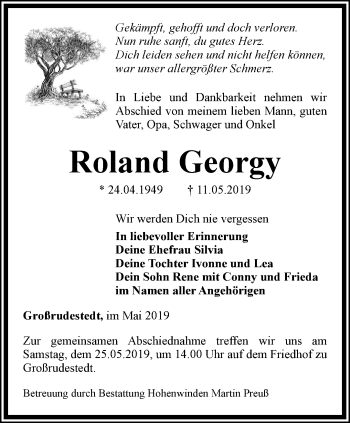 Traueranzeige von Roland Georgy von Thüringer Allgemeine