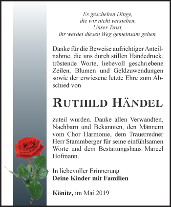 Traueranzeige von Ruthild Händel von Ostthüringer Zeitung