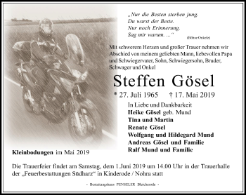 Traueranzeige von Steffen Gösel von Thüringer Allgemeine