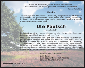 Traueranzeige von Ute Pautsch