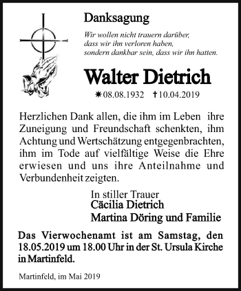 Traueranzeige von Walter Dietrich von Thüringer Allgemeine