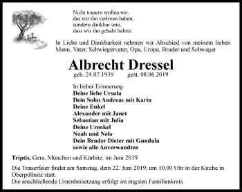 Traueranzeige von Albrecht Dressel