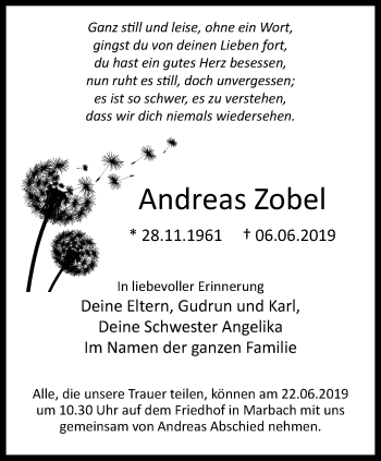 Traueranzeige von Andreas Zobel von Thüringer Allgemeine, Thüringische Landeszeitung